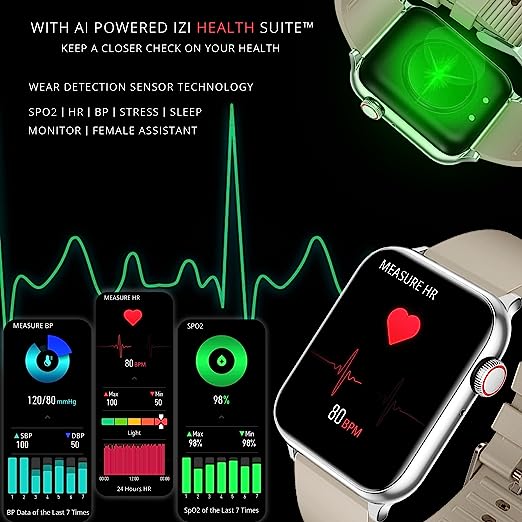 IZI Newly Launched Prime+ Smart Watch for Women, 1.78" AMOLED Display, BT Calling, DIY Watch Face Studio, Inbuilt Games, 200+ Sports Mode, Female Wellness, Menstrual Tracking, Sleep Monitor - IZI