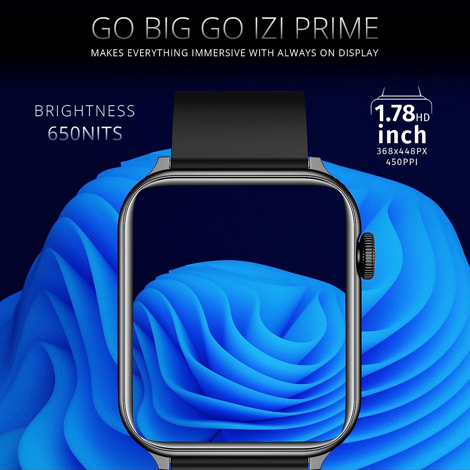 IZI Newly Launched Prime+ Smart Watch, 1.78" AMOLED Display, BT Calling, DIY Watch Face Studio, AI Voice Assistant, Inbuilt Games, Sports Mode, 60hz Refresh Rate, Rotating Crown, 7 Days Batte - IZI