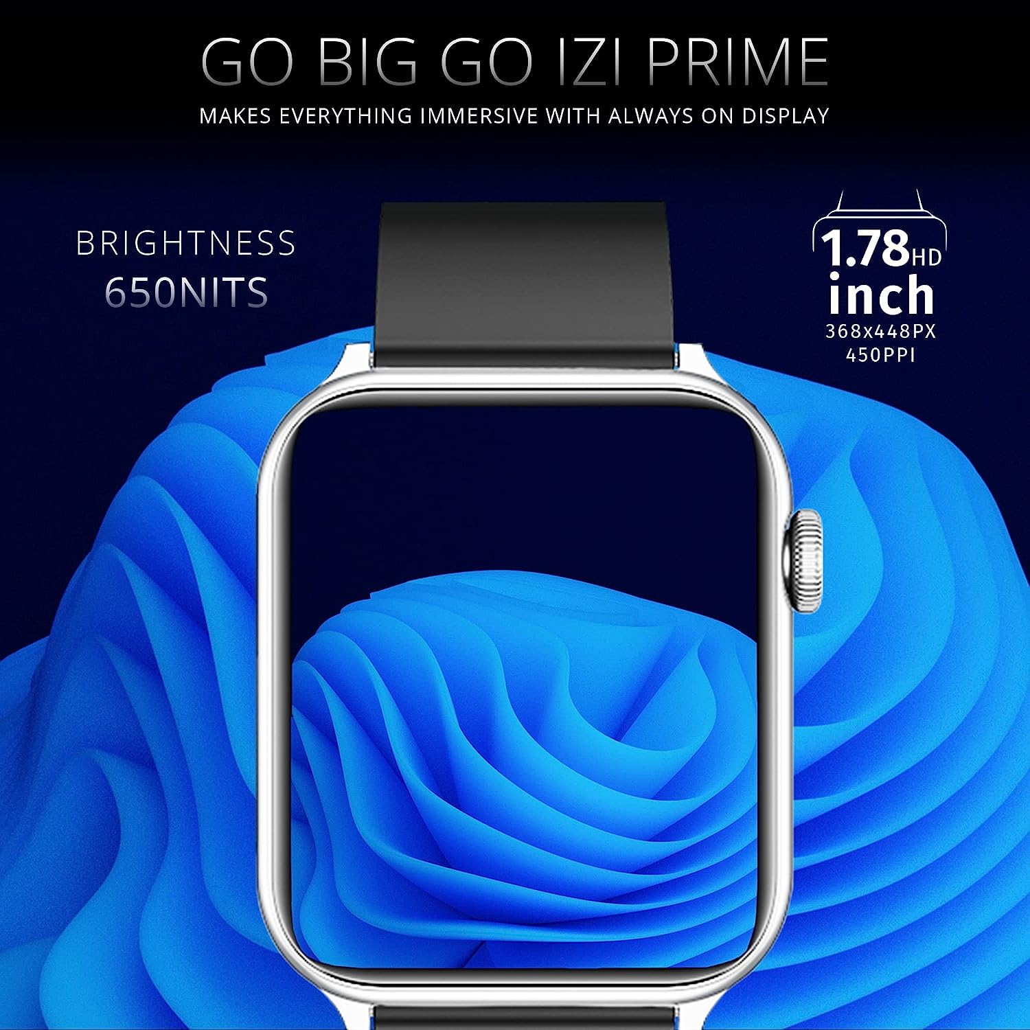 IZI New Launched Prime+ Smart Watch, 1.78" AMOLED Always ON Display, Bluetooth Calling, DIY Watch Face, AI Voice Assistant,ECG, SPO2, BP, Heart Rate, Sports Mode, 60hz Refresh Rate, 7 Days Ba - IZI