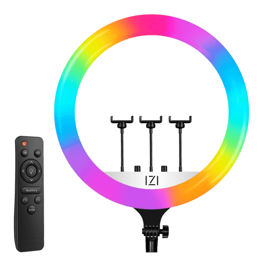 IZI Light 18 inch LED RGB Ring Light, 28+ Multicolor Modes with Anti skid base for YouTube, Photo Video Shoots, Live Streaming, Makeup, iPhone/Android Phone & Camera Compatible, Without Tripod