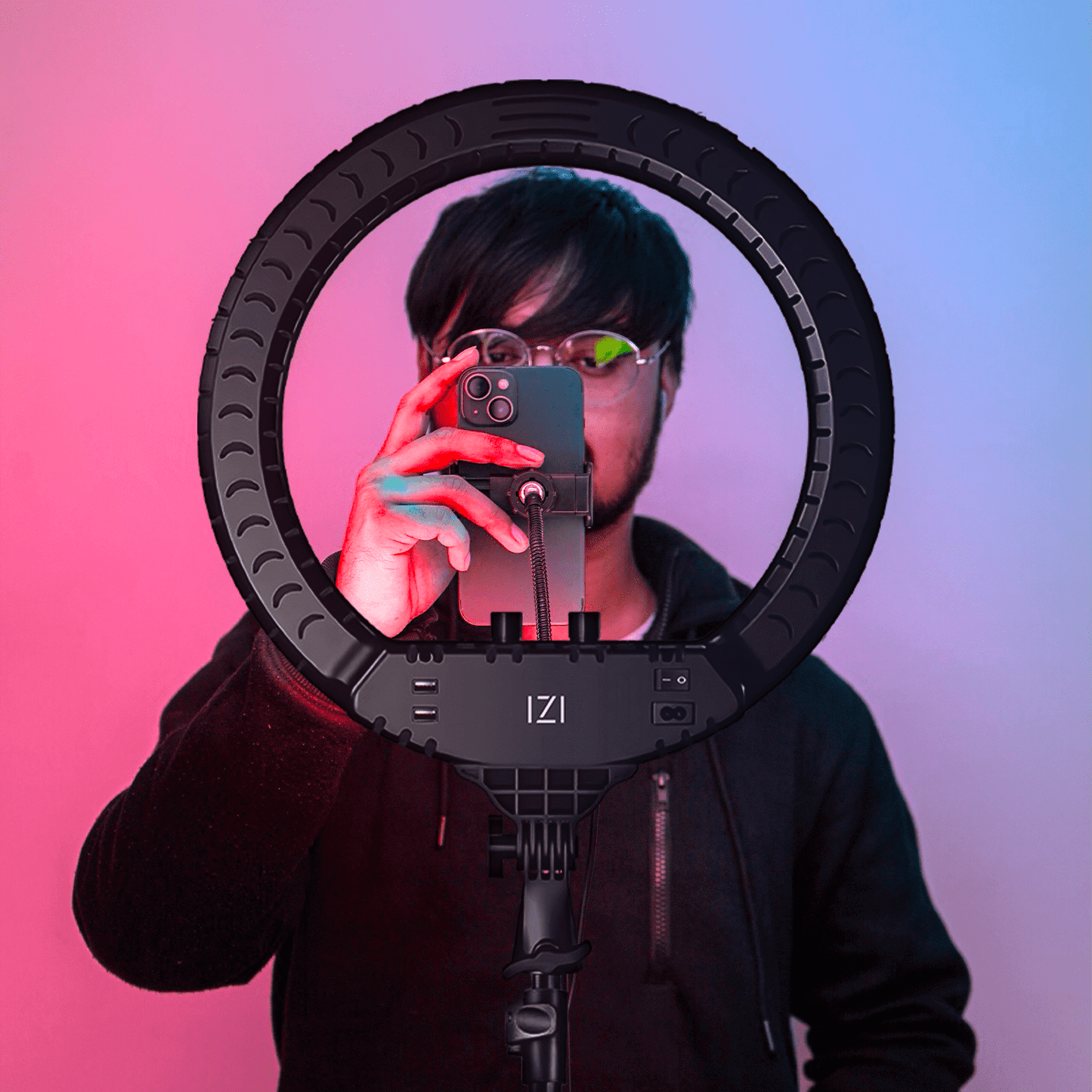 IZI Light 18 inch LED RGB Ring Light, 28+ Multicolor Modes with Anti skid base for YouTube, Photo Video Shoots, Live Streaming, Makeup, iPhone/Android Phone & Camera Compatible, Without Tripod