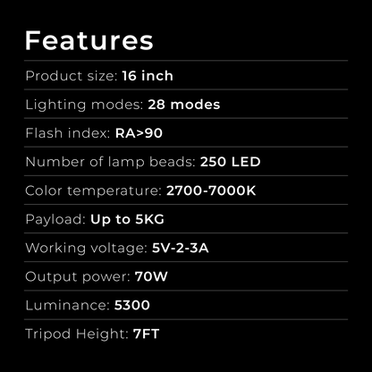IZI LIGHT 16" Ring Light - 10 Dual & 15 RGB colors, 360