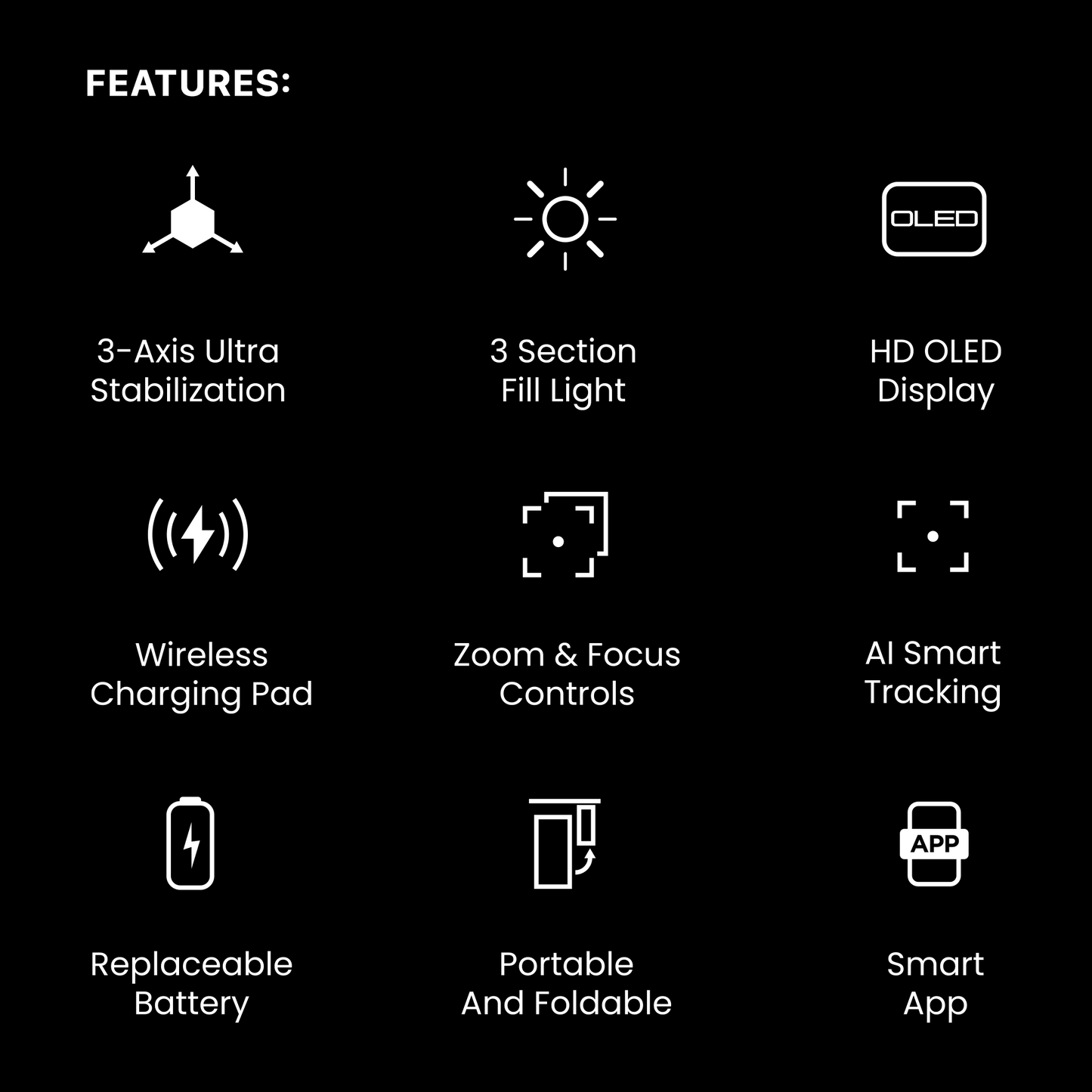 IZI GO-X 3-Axis Gimbal: OLED Display, LED Light, AI Track