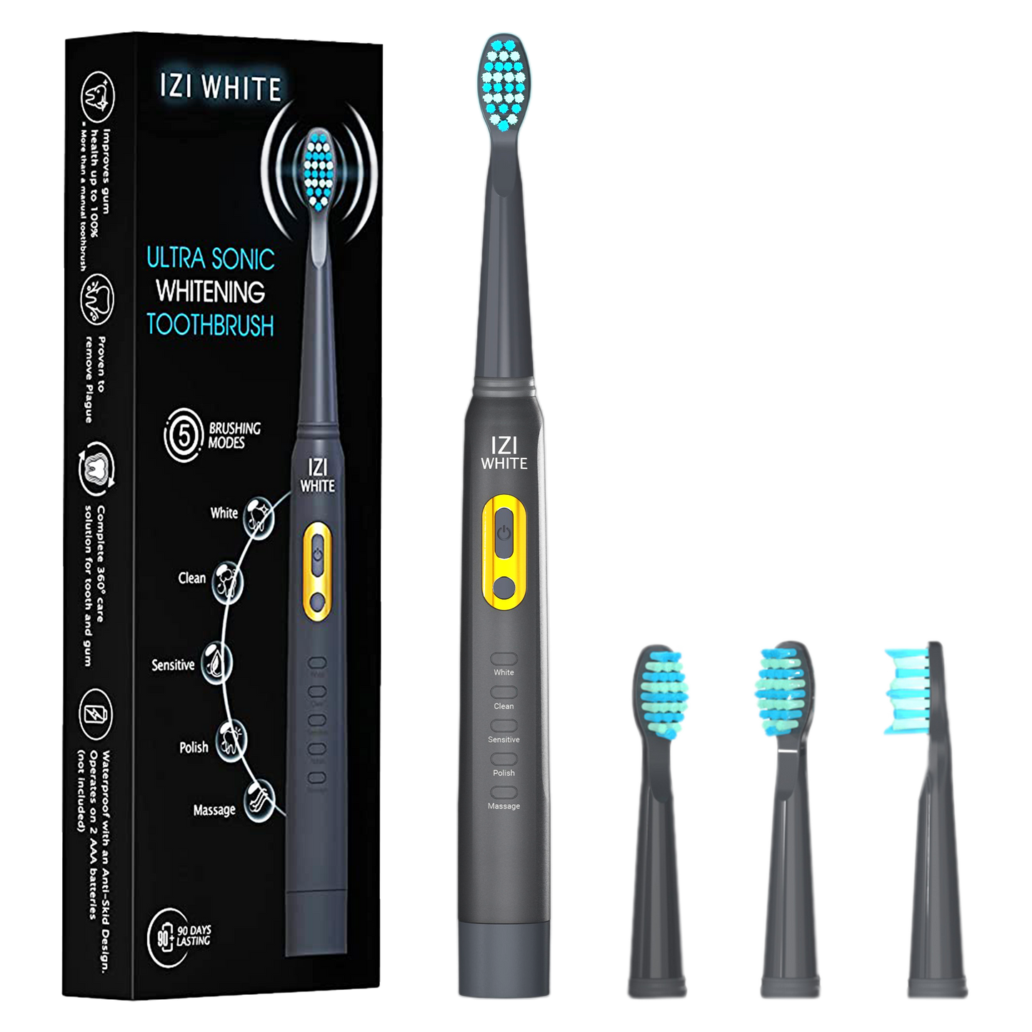 IZI White Ultra Sonic Whitening Electric Toothbrush | 360 Deep Clean | Electric Rechargeable Toothbrush for Adults | 40000 Stroke/Minute | 5 brushing modes | Smart Timer and 4 Brush Heads (Pack of 1)