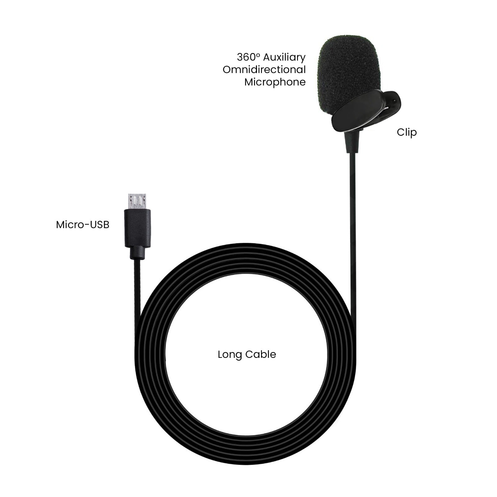 IZI Micro USB External Microphone HQ TrueAUDIO Exclusively – IZI ONE 5K Action Camera, Passive Noise Reduction, Convenient Clip, 1.5-Meter Cable - IZI