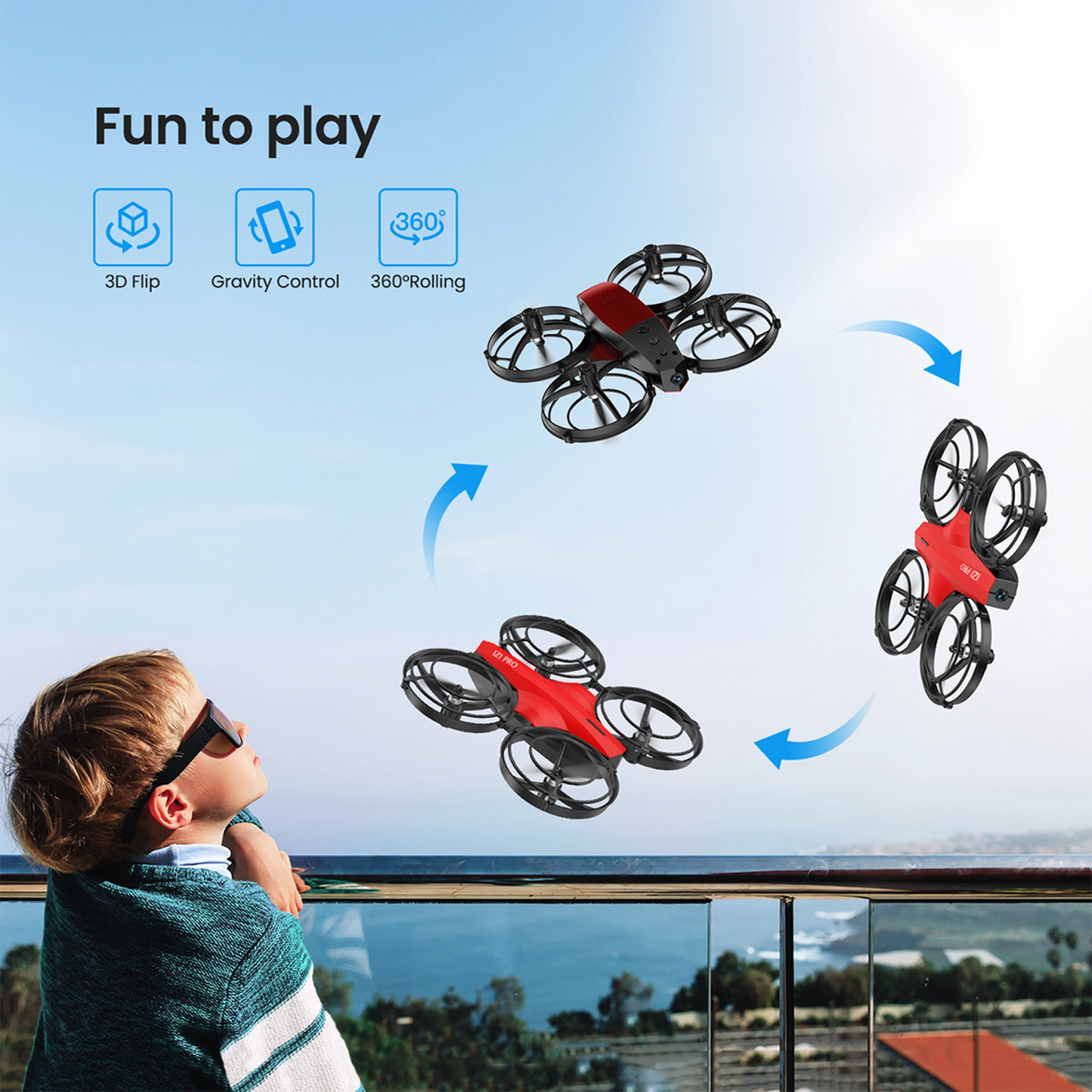 IZI PRO Nano Drone - 720P HD Camera, 2 Batteries, 360° Flip