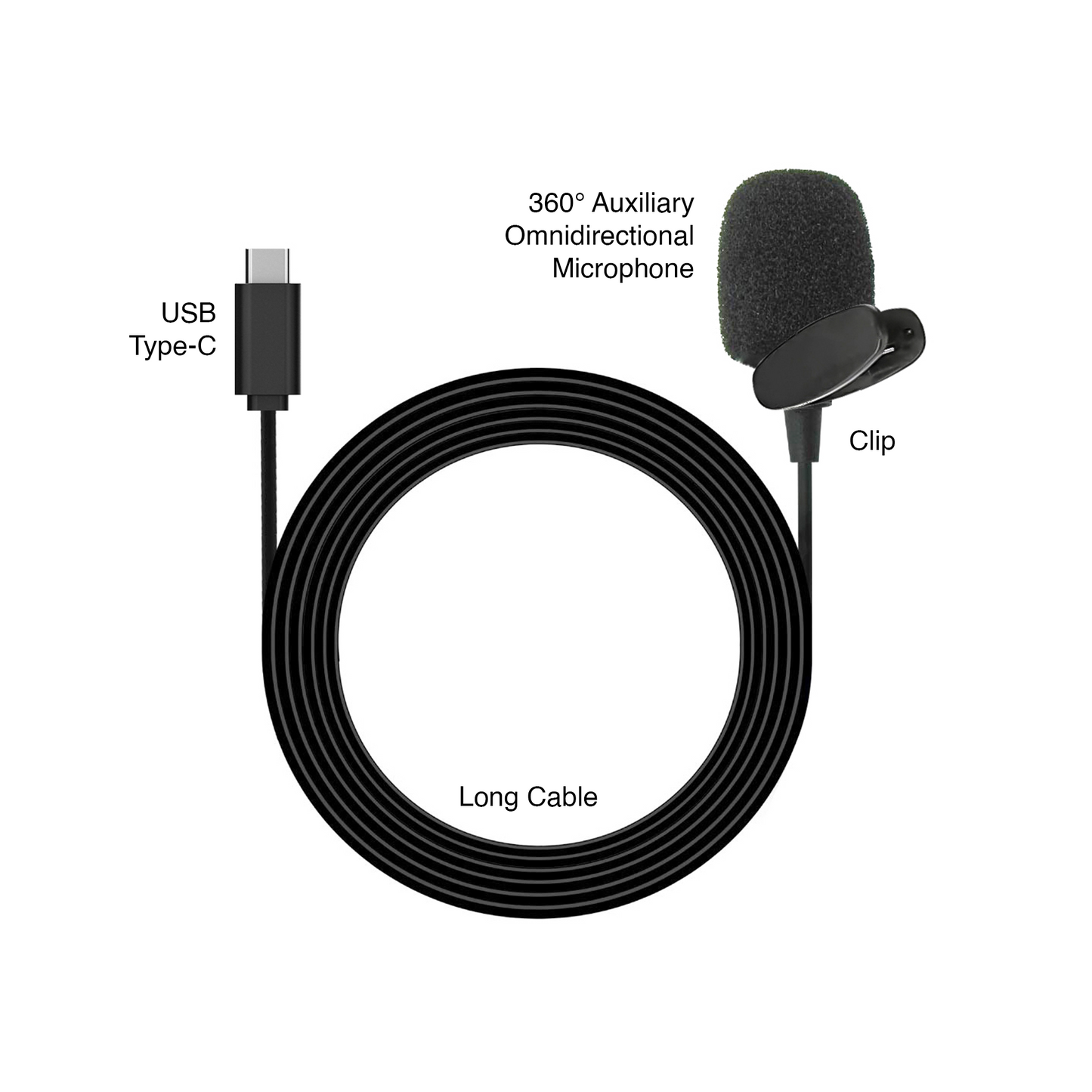 IZI Type-C HQ Microphone Exclusively for IZI Click 5K Action camera, Omnidirectional, Wind Noise Reduction, Convenient Clip, 1.5-Meter Cable - IZI