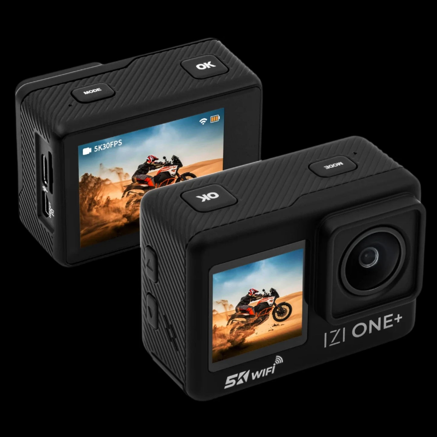 IZI ONE Plus 5K Action Camera – 6-Axis, 110ft Waterproof, Fast Charge