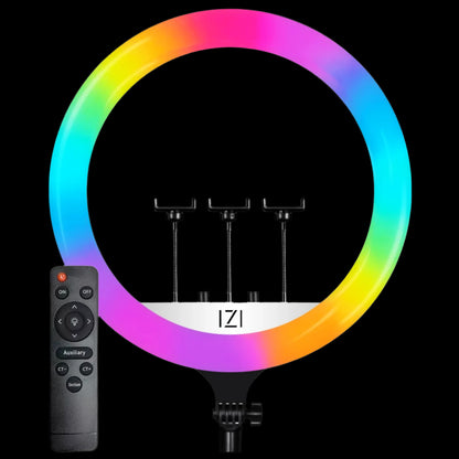 IZI RGB LED 18 Inch Ring Light, 28+ Multicolor Modes with Anti skid base for YouTube, Photo Video Shoots, Live Streaming, Makeup, iPhone/Android Phone & Camera Compatible, Without Tripod