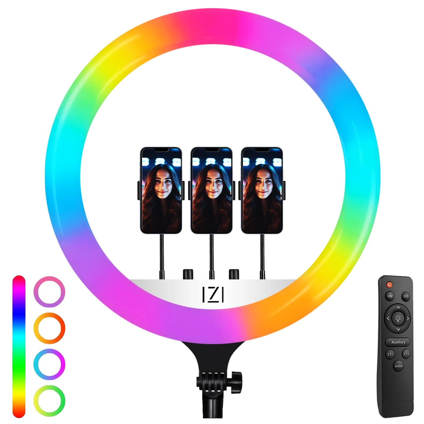 IZI RGB LED 18 Inch Ring Light, 28+ Multicolor Modes with Anti skid base for YouTube, Photo Video Shoots, Live Streaming, Makeup, iPhone/Android Phone & Camera Compatible, Without Tripod