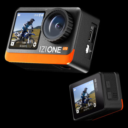 IZI One Lite 5K Action Camera - 4K 60FPS 50MP Ultra HD Moto Vlogging Action Cam, Dual Screen, EIS Stabilization, 170° Wide Angle, 30M Waterproof, 2-Battery - 180 mins action, 256GB SD Card Support