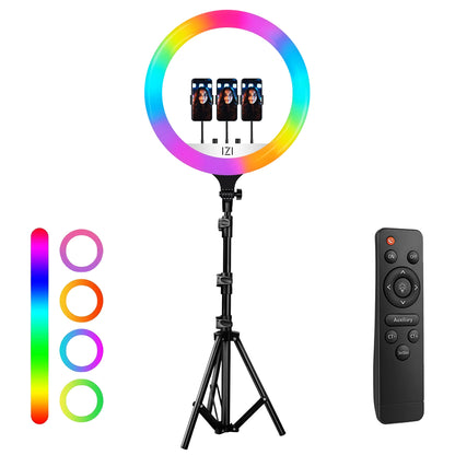 IZI RGB LED Ring Light 18 Inch with 7ft Foldable Tripod, 28+ Multicolor Mode, Anti Skid Base for YouTube, Live Steaming, Video Shoots