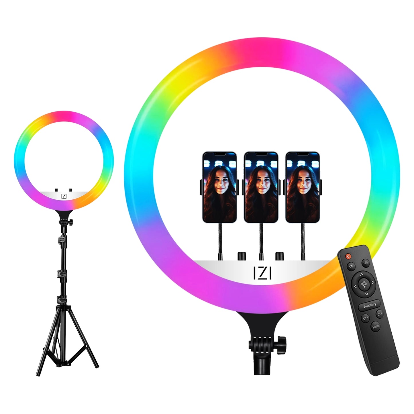 IZI RGB LED Ring Light 18 Inch with 7ft Foldable Tripod, 28+ Multicolor Mode, Anti Skid Base for YouTube, Live Steaming, Video Shoots