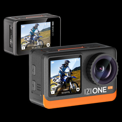 IZI One Lite 5K Action Camera - 4K 60FPS 50MP Ultra HD Moto Vlogging Action Cam, Dual Screen, EIS Stabilization, 170° Wide Angle, 30M Waterproof, 2-Battery - 180 mins action, 256GB SD Card Support