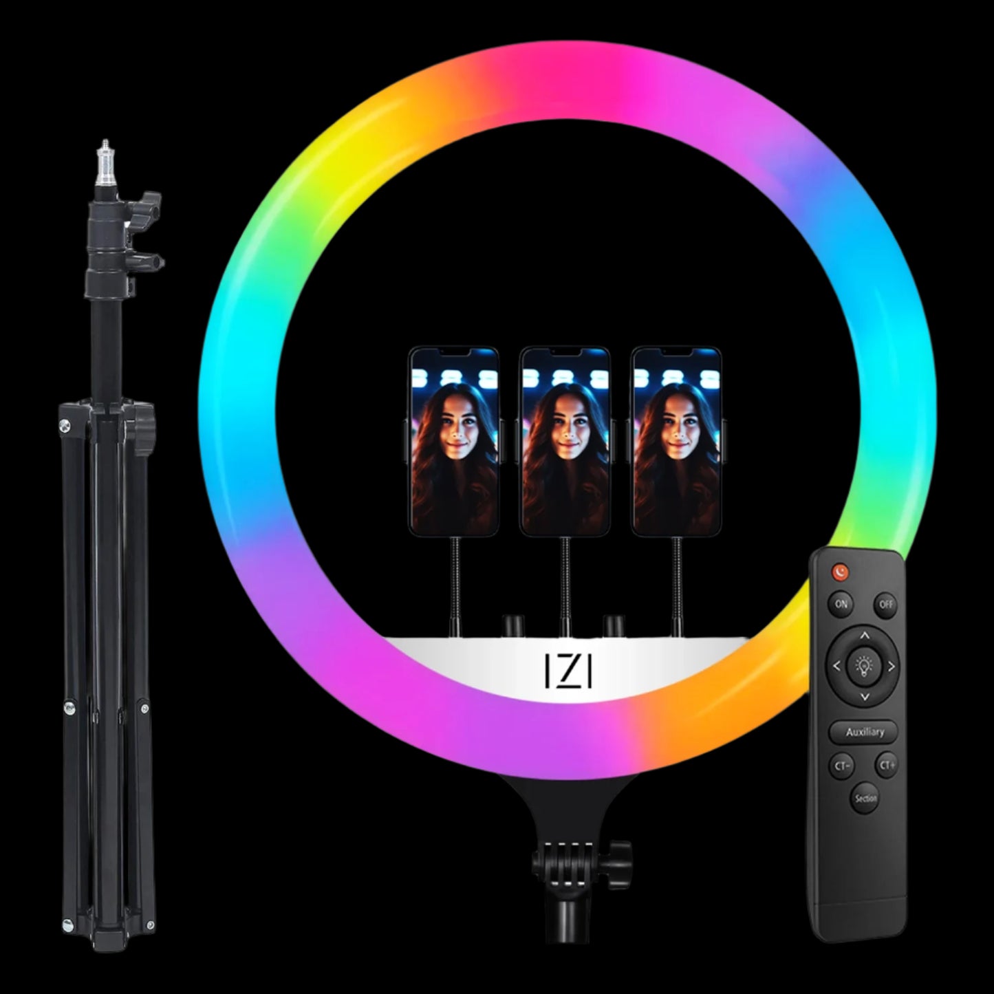 IZI RGB LED Ring Light 18 Inch with 7ft Foldable Tripod, 28+ Multicolor Mode, Anti Skid Base for YouTube, Live Steaming, Video Shoots