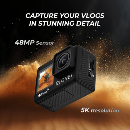 IZI ONE Plus 5K Action Camera – 6-Axis, 110ft Waterproof, Fast Charge