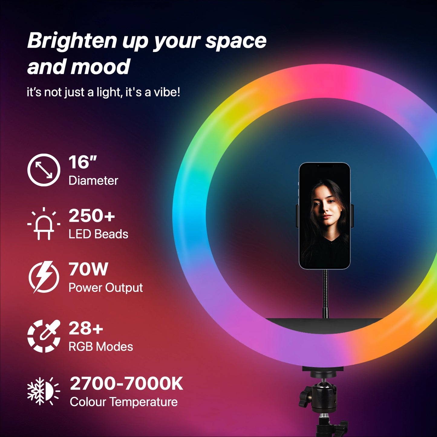 IZI RGB Ring Light 16 Inch with Tripod - 28+ Modes & 15 RGB Colors