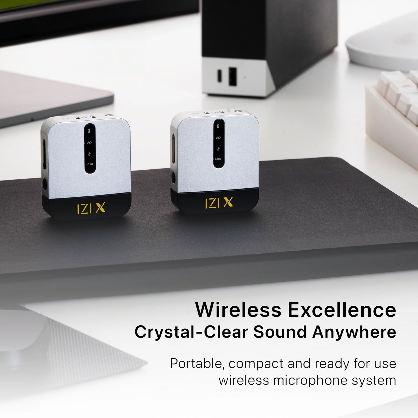 IZI X Dual Channel Wireless Microphone: 360° Omni, 120M Range, ANC, 15Hr Playback, Fast Charge