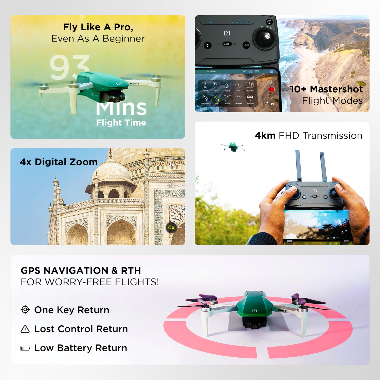 IZI Mini X Nano Fly More 4K Combo Drone - UHD 20MP, 93-min Flight, GPS