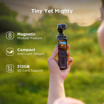 IZI IRIS Detachable Pocket Gimbal Vlogging Camera, 512GB Storage Supported, 160mins Battery, AI Tracking