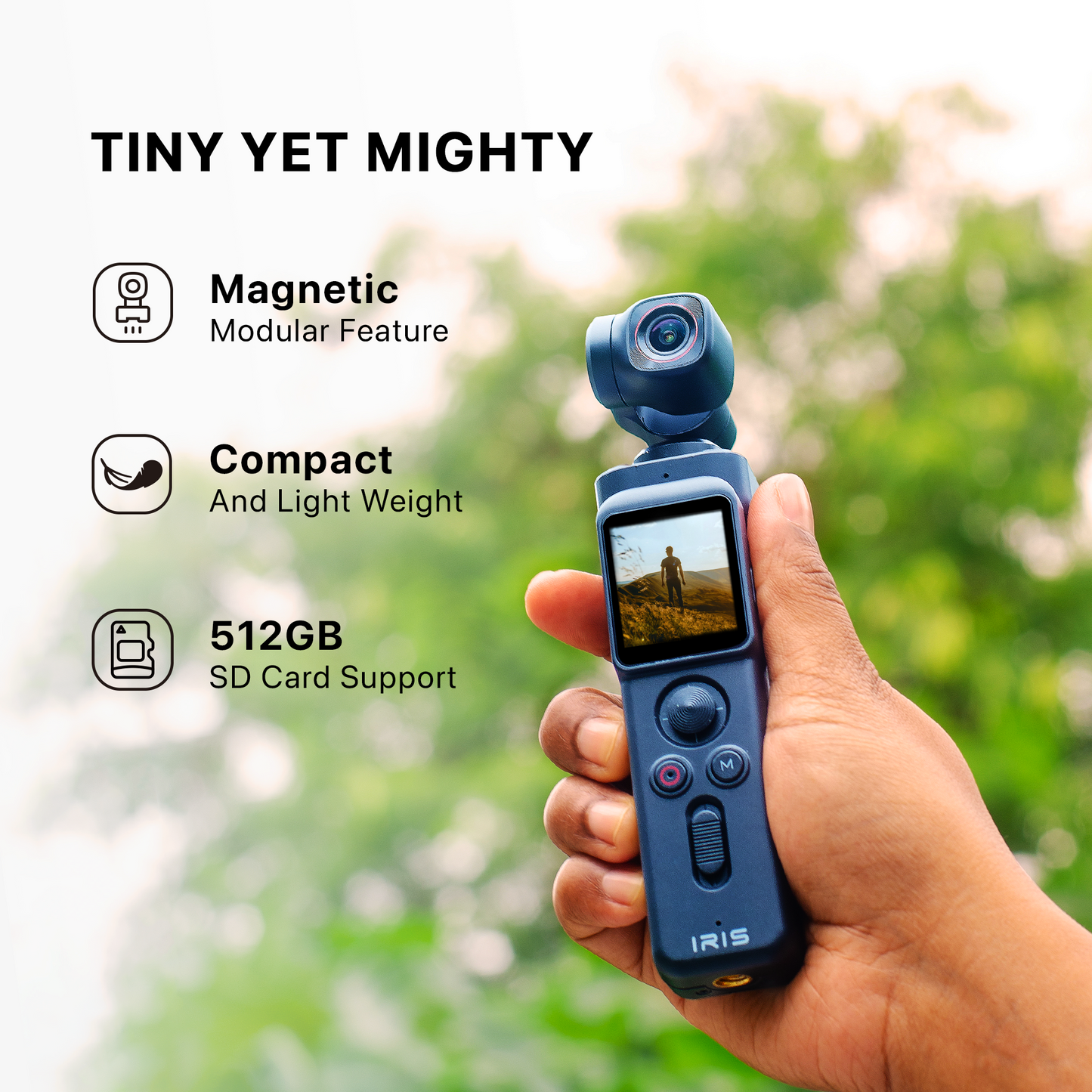 IZI IRIS Detachable Pocket Gimbal Camera, 512GB Storage Supported, 160mins Battery, AI Tracking