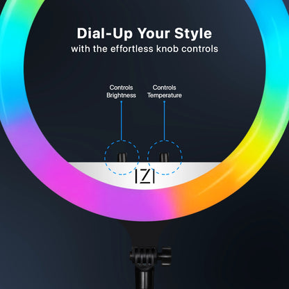 IZI RGB LED 18 Inch Ring Light, 28+ Multicolor Modes with Anti skid base for YouTube, Photo Video Shoots, Live Streaming, Makeup, iPhone/Android Phone & Camera Compatible, Without Tripod