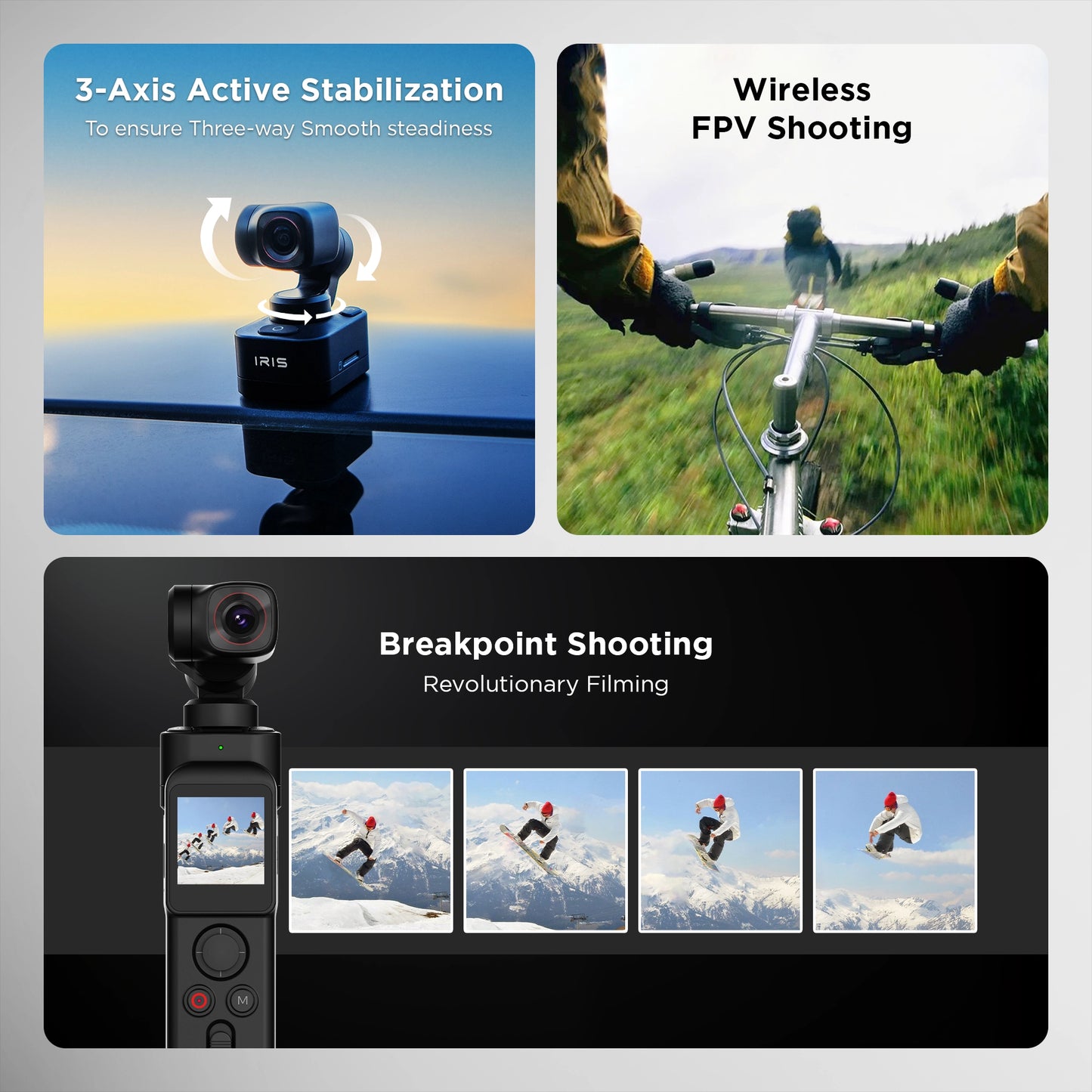 IZI IRIS Detachable Pocket Gimbal Vlogging Camera, 512GB Storage Supported, 160mins Battery, AI Tracking