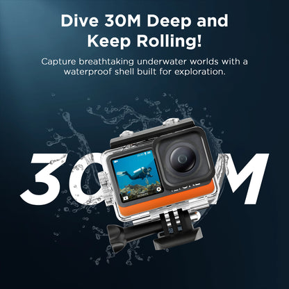 IZI One Lite 5K Action Camera - 4K 60FPS 50MP Ultra HD Moto Vlogging Action Cam, Dual Screen, EIS Stabilization, 170° Wide Angle, 30M Waterproof, 2-Battery - 180 mins action, 256GB SD Card Support