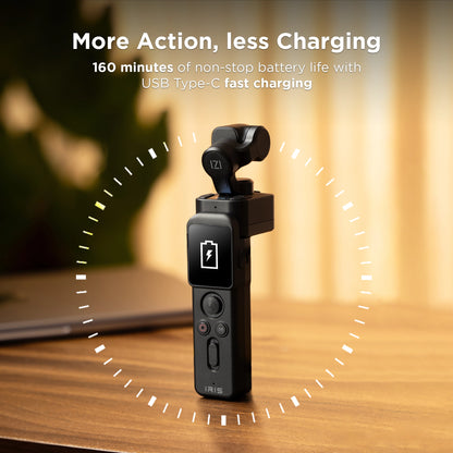 IZI IRIS Detachable Pocket Gimbal Vlogging Camera, 512GB Storage Supported, 160mins Battery, AI Tracking