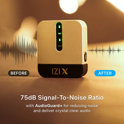 IZI X Dual Channel Wireless Microphone: 360° Omni, 120M Range, ANC, 16Hr Playback, Fast Charge