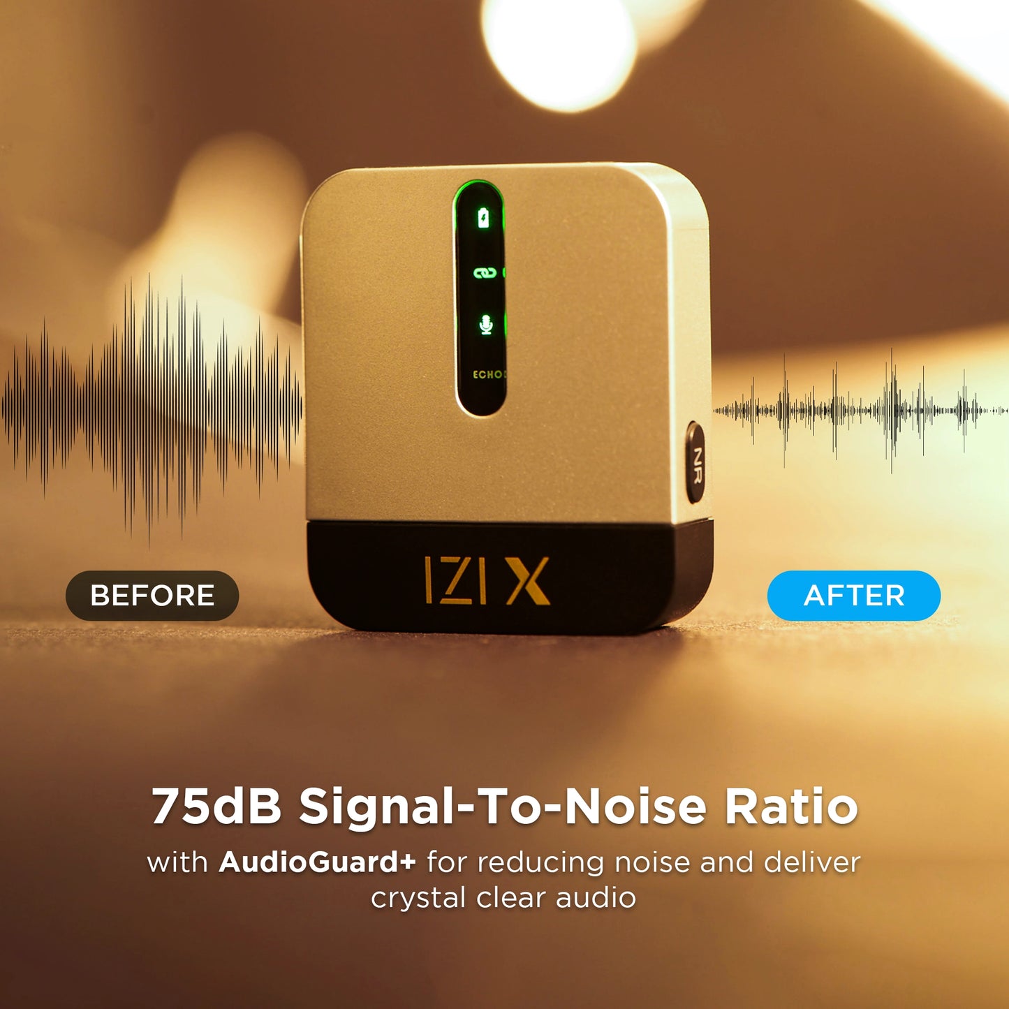 IZI X Dual Channel Wireless Microphone: 360° Omni, 120M Range, ANC, 15Hr Playback, Fast Charge