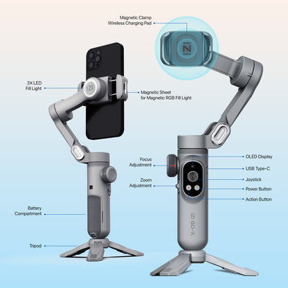 IZI GO-X 3-Axis Gimbal Online: OLED Display, LED Light, AI Tracking