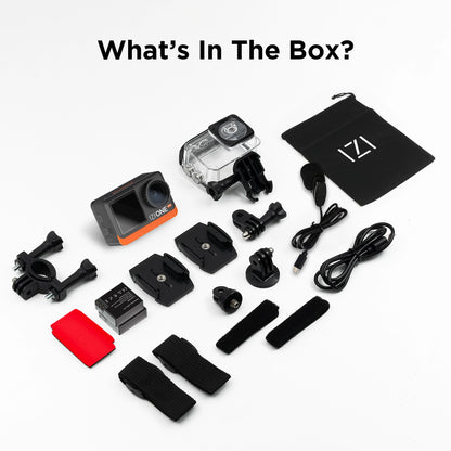 IZI One Lite 5K Action Camera - 4K 60FPS 50MP Ultra HD Moto Vlogging Action Cam, Dual Screen, EIS Stabilization, 170° Wide Angle, 30M Waterproof, 2-Battery - 180 mins action, 256GB SD Card Support