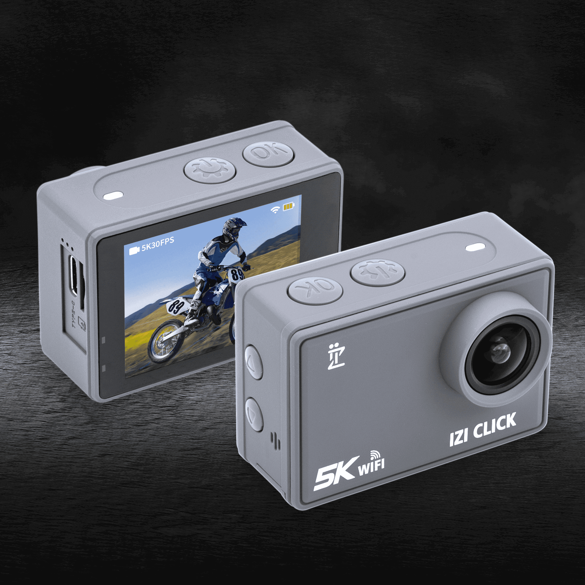 IZI Click Plus 5K 30FPS Budget Action Camera,170° HD Wide Angle, Anti-Shake EIS,MotoVlog,YouTube,Live Stream,110ft Waterproof,Type-C Mic Support, Accessory Kit,2 X Battery + External MIC Included - izi-cart