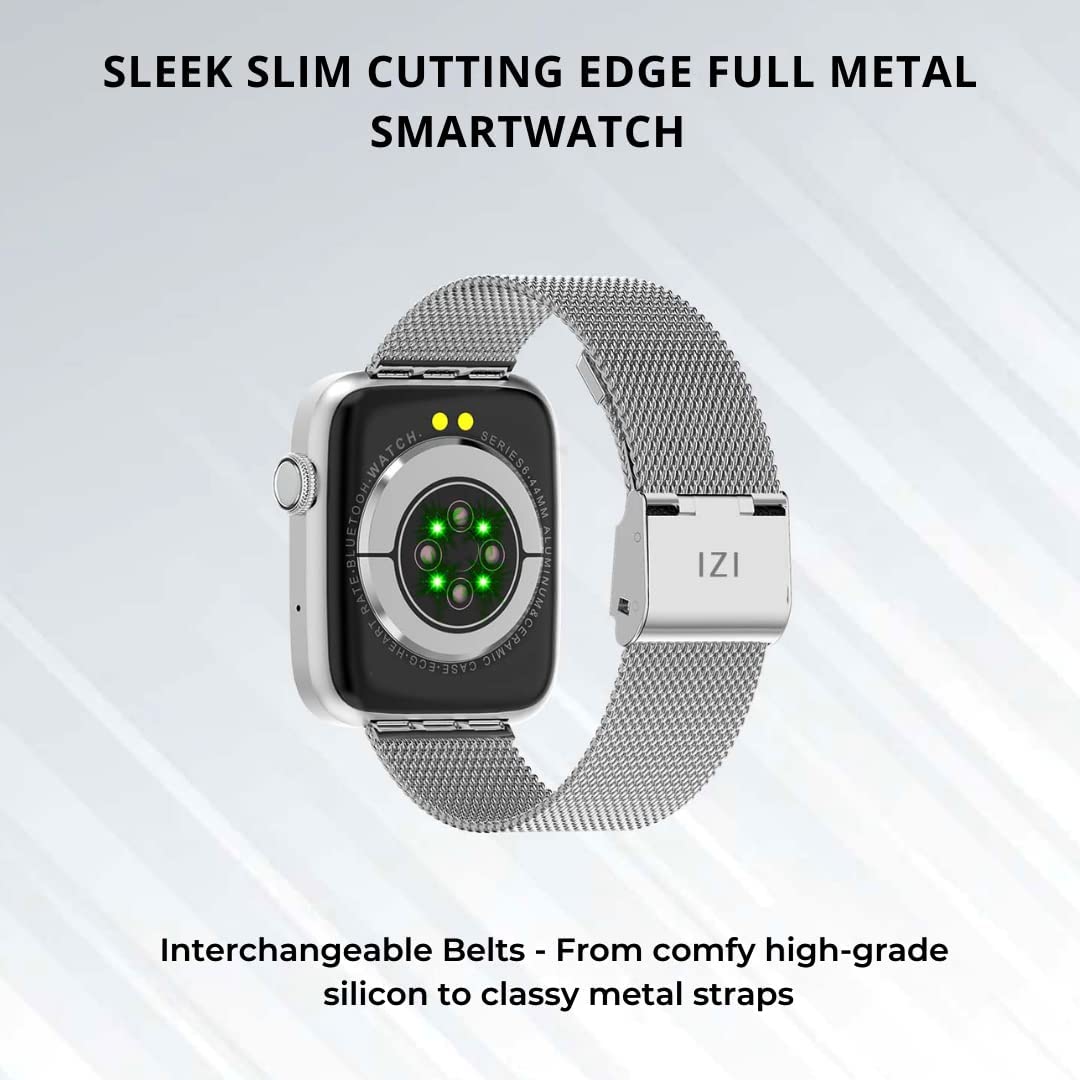 IZI Smart Calling Fitness Smartwatch | Ultra 3D Full Touch HD | Health Suite and Sports Tracking Mode | AI Voice Assistant | 200+ Watch Faces (Square + Grey Metal) - IZI