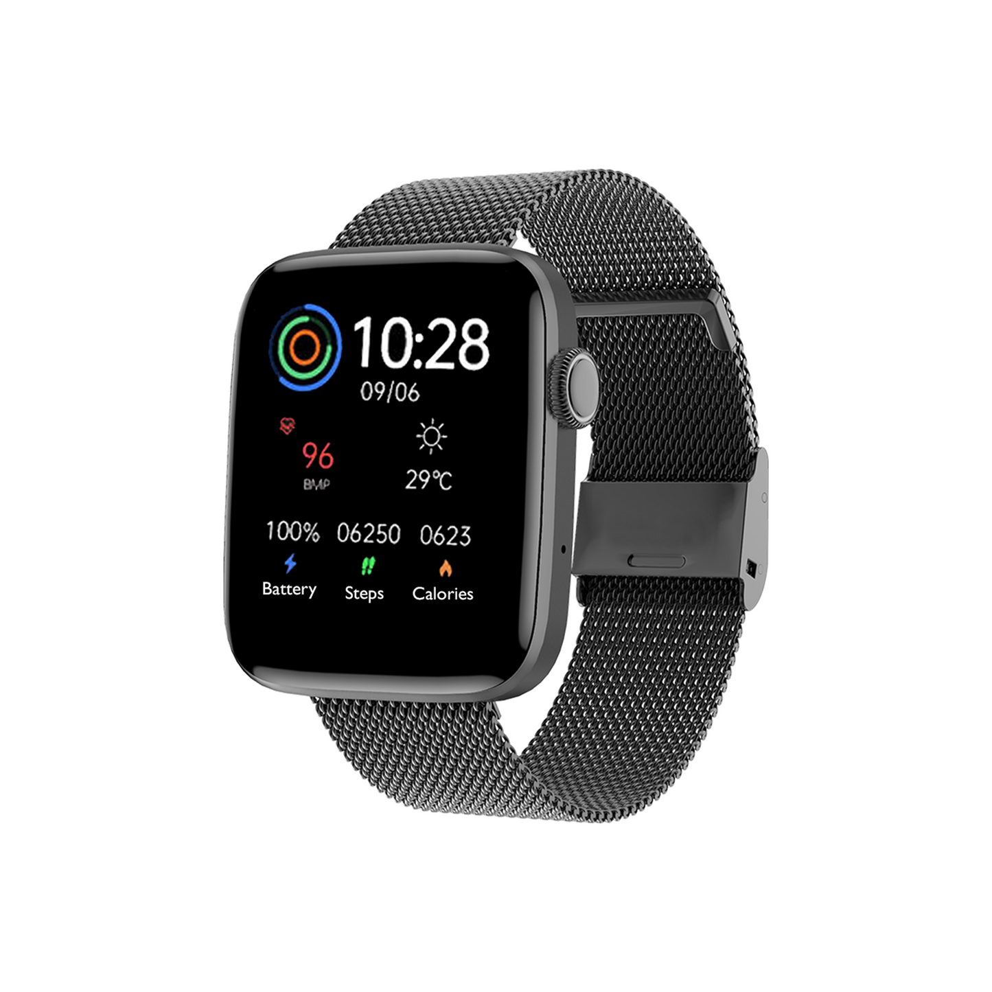 IZI Smart Calling Fitness Smartwatch | Ultra 3D Full Touch HD | Health Suite and Sports Tracking Mode | AI Voice Assistant | 200+ Watch Faces (Square + Grey Metal) - IZI