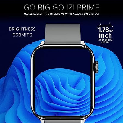 IZI Newly Launched Prime+ Bluetooth Calling Smart Watch, 1.78" AMOLED Display, , DIY Watch Face Studio, AI Voice Assistant, Inbuilt Games, 200+ Sports Mode, Rotating Crown, Health Tracking Mo - IZI